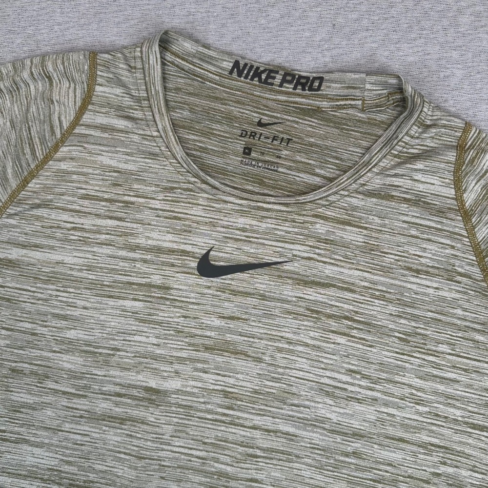Nike Pro Training Shirt Mens XL Fitted Olive Green Space Dye Dri-FIT Gym